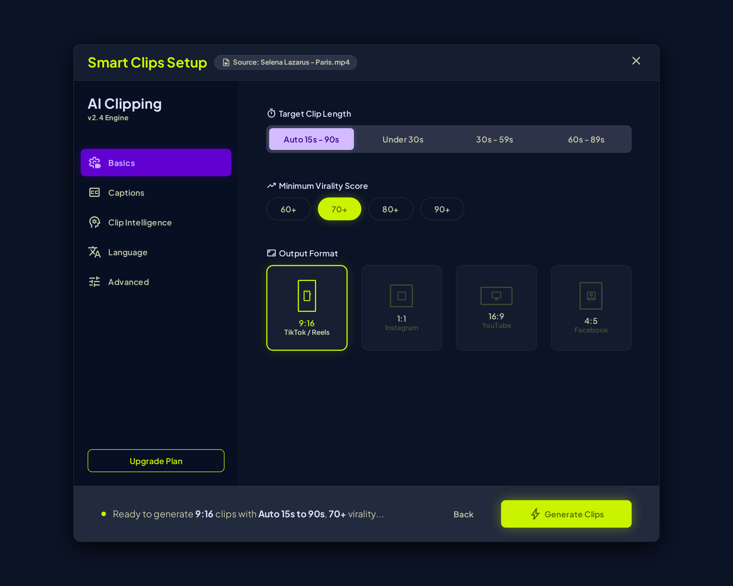 ClipJam Smart Clips setup interface